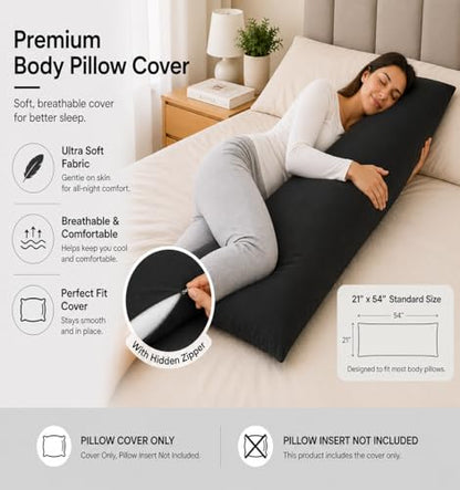 Evolive Ultra Soft Microfiber Body Pillow Cover/Pillowcases 21"x54" with Hidden Zipper Closure (Black) - color: Black