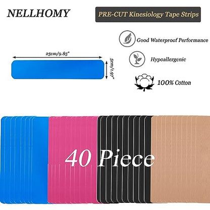 Precut Kinesiology Tape Strips,Waterproof Athletic Tape Muscle Pain Relief - color: Mix-4, size: 40PCS