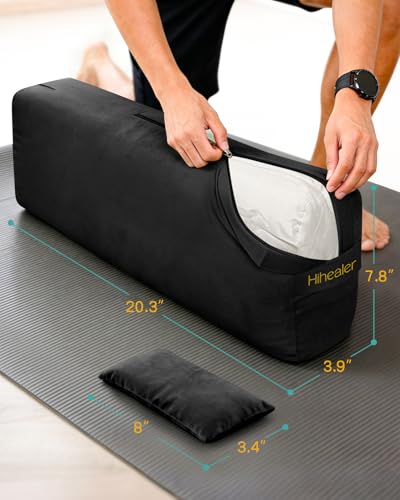 3 in 1 Yoga Bolster Pillow Set, Premium Rectangular Velvet Cushion - color: Midnight Black