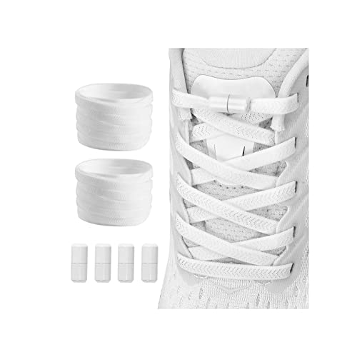 2 Pair Elastic No Tie Flat Shoe Laces for Kids and Adults - Elastic No Tie Shoelaces System - color: 2 - White+white