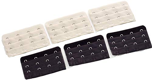 Four-Hook Bra Extender (Value 6-Pack: 3 Black & 3 Beige) - Ideal for Pregnancy