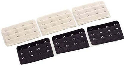 Four-Hook Bra Extender (Value 6-Pack: 3 Black & 3 Beige) - Ideal for Pregnancy