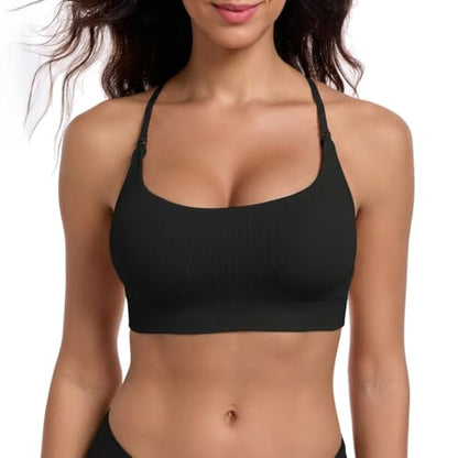 Seamless Ribbed Wireless Nursing Bra for Breastfeeding 4 Pack - color: 2black/2skin, size: Large