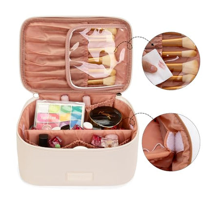 Wrangler Travel Makeup Bag 2pcs Set Cosmetic Bag with Makeup Brush Holder - color: Solid Beige