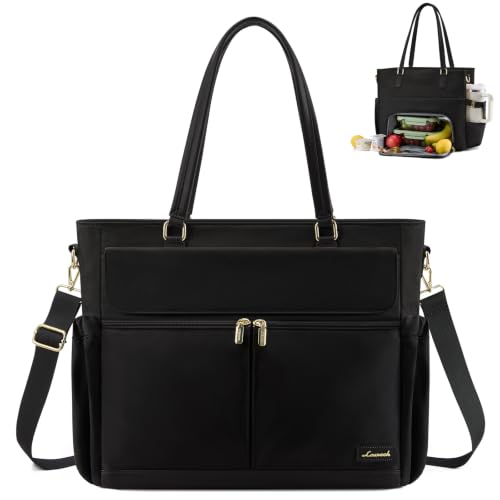 LOVEVOOK Lunch Tote Bag for Women, Work Laptop Bag with Lunch Compartment - color: Black-Lunch, size: 15.6 Inch