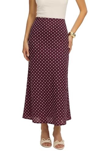 BLENCOT Womens High Waisted Long Mesh Polka Dot Maxi Skirt - color: Dot Burgundy, size: Large