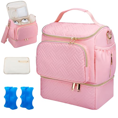 Wearable Breast Pump Bag with Cooler Compartment & Ice Pack & Mat - color: Pink