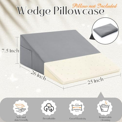 Horbaunal Silver Grey Bed Wedge Pillow Cover, 26" L x 25" W x 7.5" H - color: Silver Grey, size: 26 x 25 x 7.5