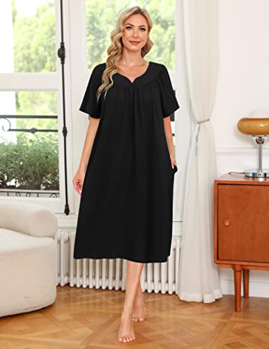 Ekouaer Women's House Dress with Pockets - color: Black, size: Large