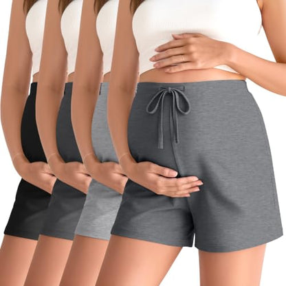4 Pack Women's Maternity Casual Shorts - color: Mixed Gray, Light Gray, Mixed Black, Black, size: Small