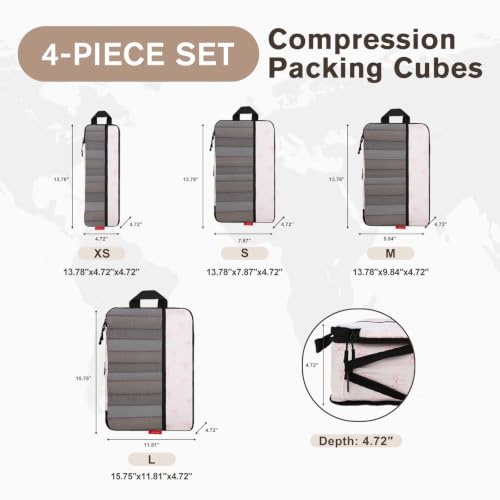 U+U 4 Set Compression Packing Cubes, Travel Organizers (Pink Bow) - color: Pink Bow, size: 4 Set