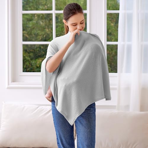 Knit Nursing Cover for Baby Breastfeeding, Breathable and Soft, Wide Neck with Stretch for Easy View (Grey) - color: Grey
