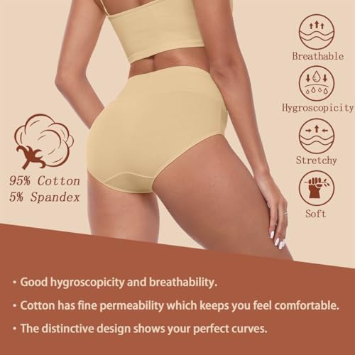IWOLLENCE Womens Cotton Postpartum Underwear High Waisted Full Coverage Panties Plus Size & Regular - color: Nude-5pack, size: Large