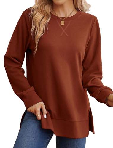 Saloogoe Sweatshirt for women Fall Outfits 2026 Fashion Long Sleeve Tops - color: 00-caramel, size: XX-Large