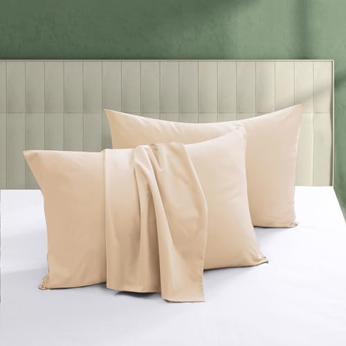 100% Egyptian Cotton Pillow Protectors Set of 2 Queen Size - color: Beige, size: Queen 2Pack