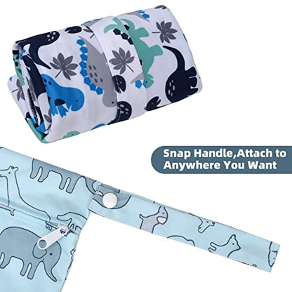 2pcs Waterproof Wet Dry Bags Wet Bags with Two Zippered Pockets - color: Dinosaur