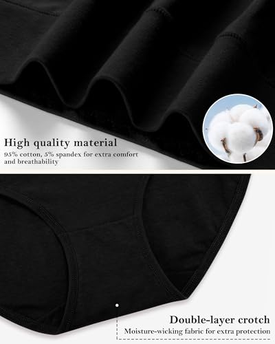 Womens Mid High Waisted Cotton Underwear Breathable Briefs Panties 5 Pack - color: Black-5 Pack-01-c, size: XX-Large