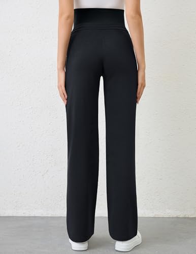 PACBREEZE Women's Maternity Pants Straight Leg Over Belly Casual Comfy Activewear Pregnancy Pants with Drawstrings(Black, Small)