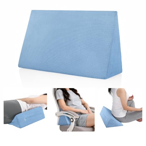 Small Wedge Pillow, Compact Positioning Wedge with Stable Support - color: Light Blue