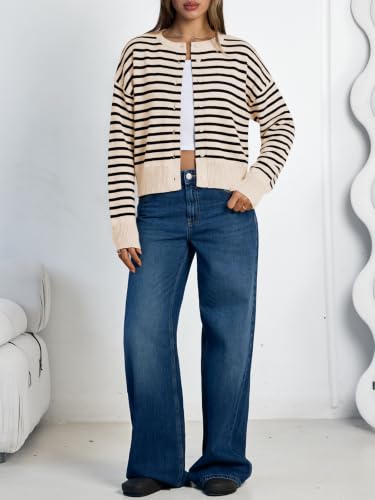 LILLUSORY Womens Lightweight Cardigan Cropped Knit Fall Cute Sweaters 2026 - color: Apricot Black, size: X-Small