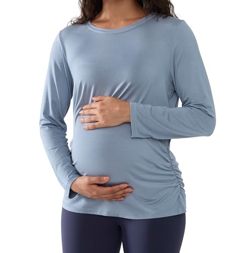 Joyaria Cooling Maternity Shirts Long Sleeve Bamboo Viscose for Women - color: Dusty Blue, size: XX-Large