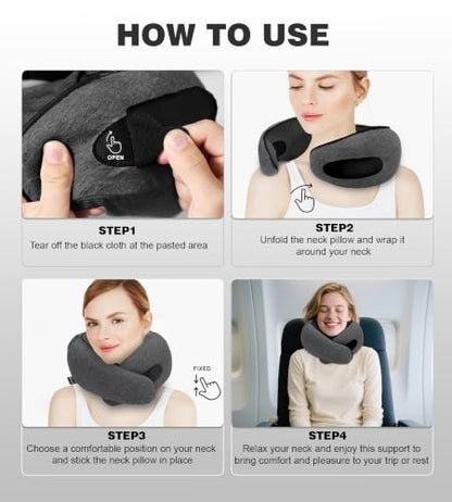 Hat-style travel neck pillow, upgraded version of airplane neck pillow - color: Grey