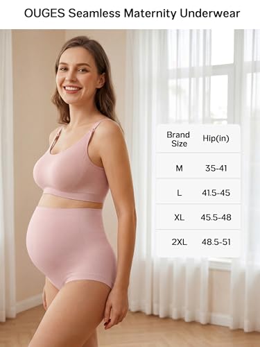 OUGES Women’s Modal 3 Pack Seamless Maternity Underwear Over Belly Stretchy High Waist Soft Pregnancy Postpartum Panties - color: Black+pink+nude, size: Medium