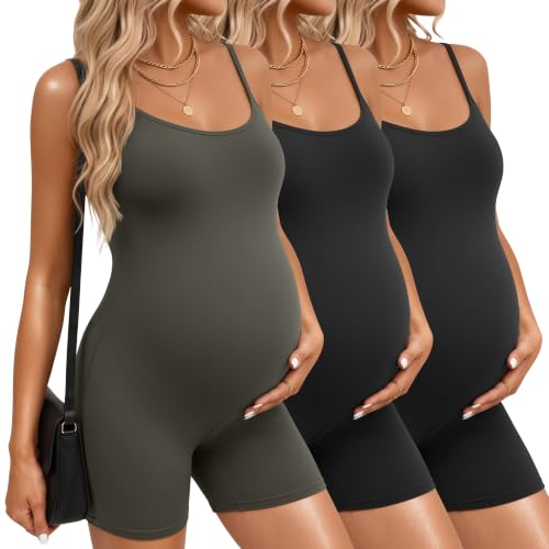 3 Pack Women's Maternity Bodysuits - color: Army Green, Black, Black, size: Medium