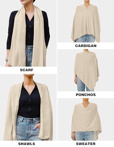 PULI Women's Versatile Knit Shawl Poncho Sweater Button Scarf - color: Barley Twist