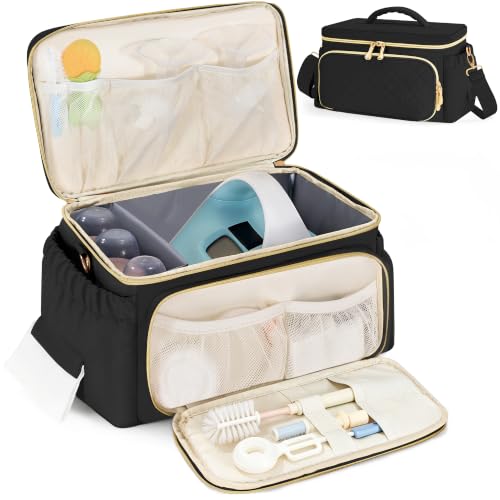 Breast Pump Bag Compatible with Spectra S1/S2, Multi-Pocket Insulated Tote, Water-Resistant Cooler Bag, Large Capacity Portable Pumping Bag with Shoulder Straps for Working Moms, Travel/Office, Gold - color: Black Gold