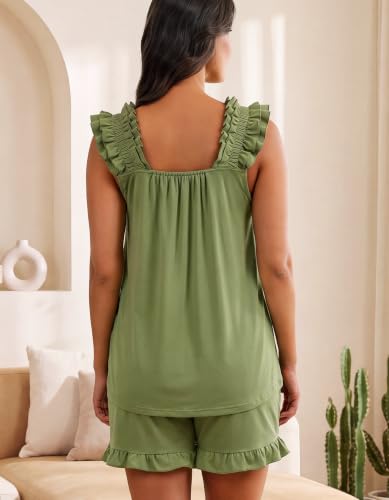 SIMIYA Pajamas for Women Set Ruffle 2 Piece Pj Sets Soft Bridal Sleepwear - color: Green, size: Medium