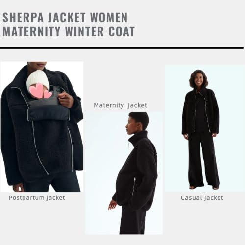 Maternity Coat Winter Mom Cozy Thicken Coats Fleece Sherpa Jacket - color: Black, size: Medium