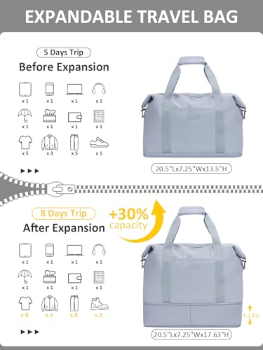 Capolo Expandable Travel Duffle Bag Weekender Overnight Bags for Women Men - color: Light Blue, size: Large