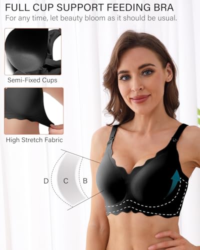 UHdod Nursing Bras for Breastfeeding, Seamless Wireless Maternity Bra - color: Black + Grey + Brown, size: X-Large