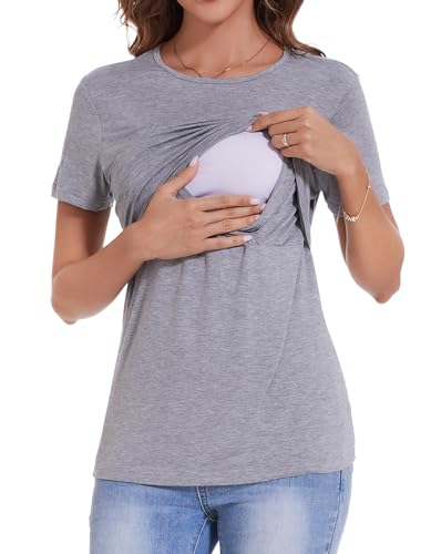 Sosolism Women’s Maternity Nursing Tops Breastfeeding 3-Pack S-XXL - color: Navy/Grey/Striped, size: Medium