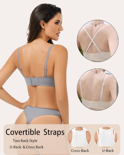 Satin Push Up Bra for Small Breasts & Matching Thong Set - color: Cool Gray, size: 32B