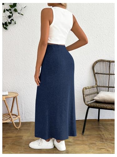 MakeMeChic Women's Maternity 2Pc Sets Crew Neck Crop Tank Tops Mid Skirt - color: Royal Blue, size: Medium