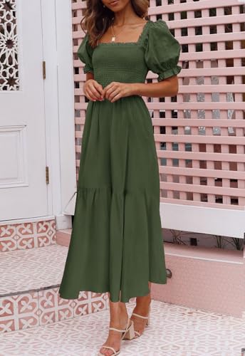 ZESICA Womens 2026 Summer Boho Floral Ruffle Maxi Dress - color: Armygreen, size: Medium