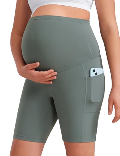 CRZ YOGA Maternity Biker Shorts Pockets 8" - color: Grey Sage, size: Large