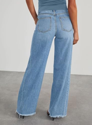 BLENCOT Women Maternity Jeans Bootcut Straight Leg Stretchy Denim Pants - color: Light Blue, size: Large