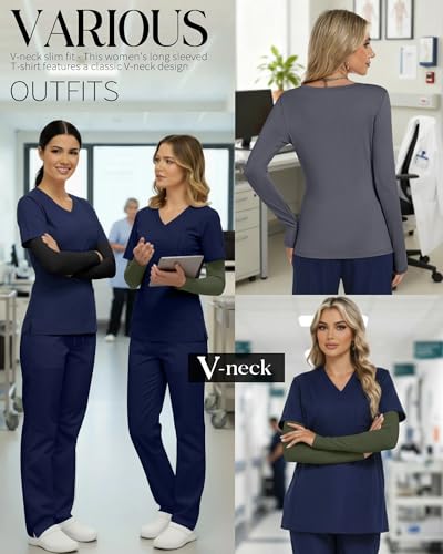 Neer 3 Pack Women Long Sleeve Underscrubs Shirts - color: Black, Dark Gray, Army Green, size: Medium
