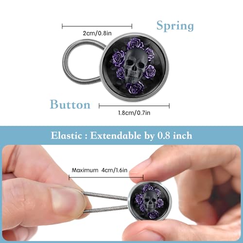 Black Skull with Purple Roses Button Extenders for Jeans Pack of 4 - color: Gothic Black Skull with Purple Roses