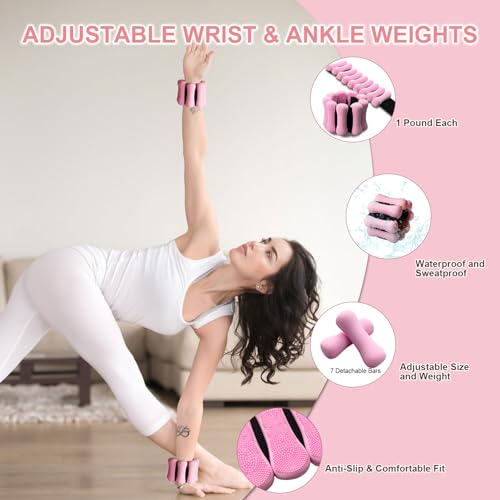 KANGFITER Pilates Kit with Ankle Weight, Pilates Ring Ball, Resistance Band - color: 11 PCS Pink