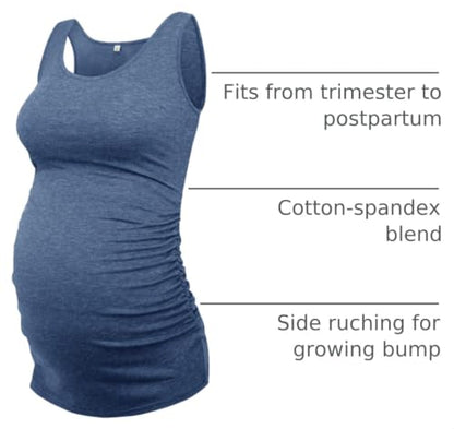 AMPOSH Womens Maternity Tank Tops 3 Pack Cotton Sleeveless Ruched Side Pregnancy Postpartum Shirts Soft Stretch Basic Top - color: 30 Hunter Green/Heather Navy/Caramel, size: Medium