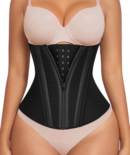SHAPERX Waist Trainer for Women Corset Shapewear Tummy Control Sport Workout Waist Cincher Body Shaper Zipper and Hooks - color: Black, size: X-Large