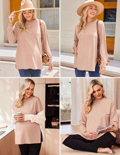 Ekouaer 3 Packs Maternity Shirts Split Side Pregnancy Workout Tops - color: 3pcs- Black + Army Green + Dirty Pink, size: Small