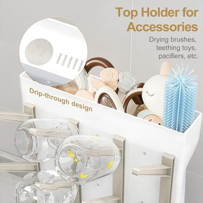 GoMaihe Baby Bottle Drying Rack: Space Saving Vertical Bottle Dryer Holder - color: Beige, size: Standard
