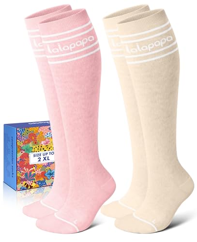 Thick Soft Cotton Compression Socks - color: Pink and Beige, size: Large-X-Large