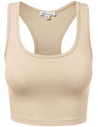 Women's Sleeveless Racerback Crop Tank Top Camisole Backless Scoop Neck Shirts - color: 964-taupe, size: Medium