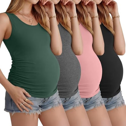 Ficerd 4 Pcs Womens Maternity Sleeveless Tank Tops - color: Black, Dusty Pink, Dark Heather Gray, Dark Green, size: Small